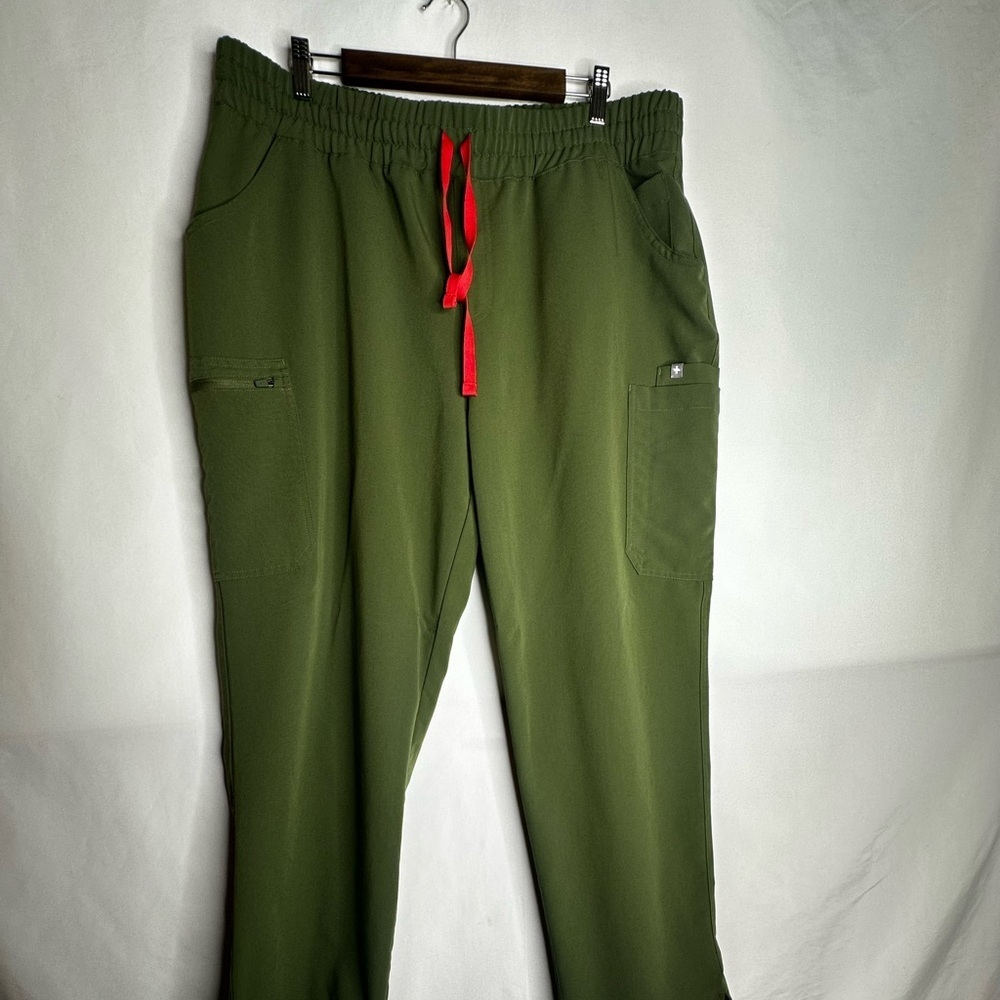 Figs Green Cargo Pants with Red Drawstring